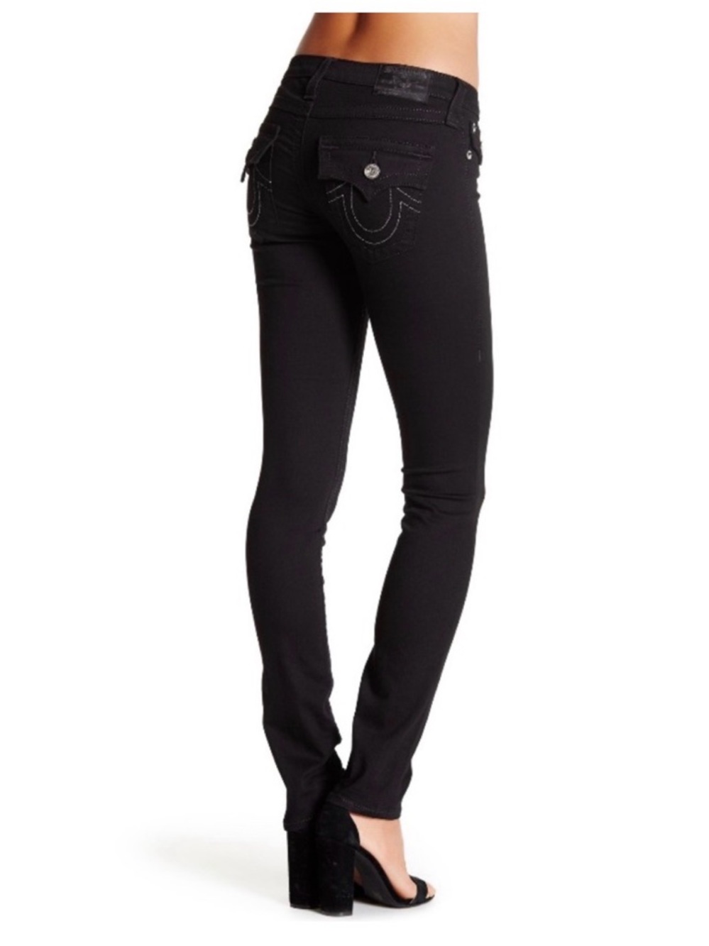 True Religion Black Jeans with Red Logo Patch